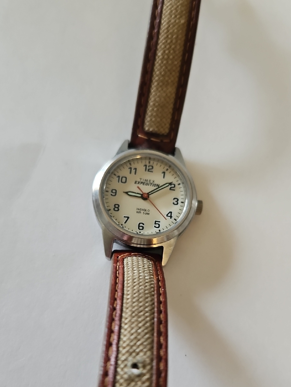 Timex Expedition Cream Dial Brown Canvas Leather Strap Watch